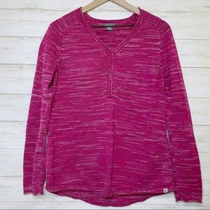 Eddie Bauer Pink Marled Long Sleeve Vneck Henley Pullover Sweater
